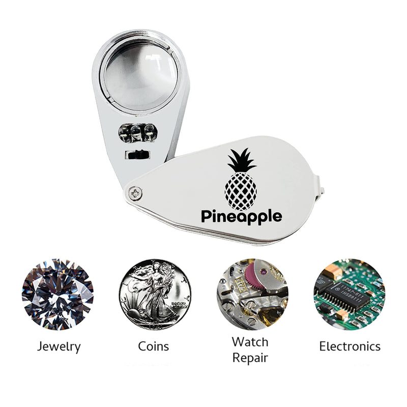 Pineapple LLC 40X Jewelers Loupe Magnifier with Light, Foldable Eye Loop Magnifier, LED UV Illuminated for Trichomes, Coins, Currency, Diamonds, Jewelry, Gems, Plants, Stamps, Silver, Small (M40) - NewNest Australia