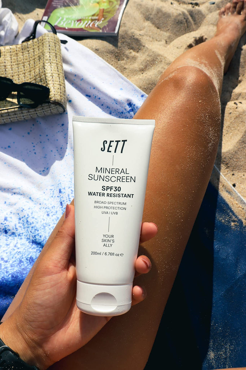 SETT SPF30 Reef Safe 100% Mineral Sunscreen 200ml. Rubs into skin clear. - NewNest Australia