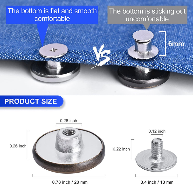 12 Sets Adjustable Buttons for Jeans, 20mm No Sew Instant Metal Buttons, Removable Jean Buttons Replacement Repair Kit with Threads Rivets and Screwdriver - NewNest Australia