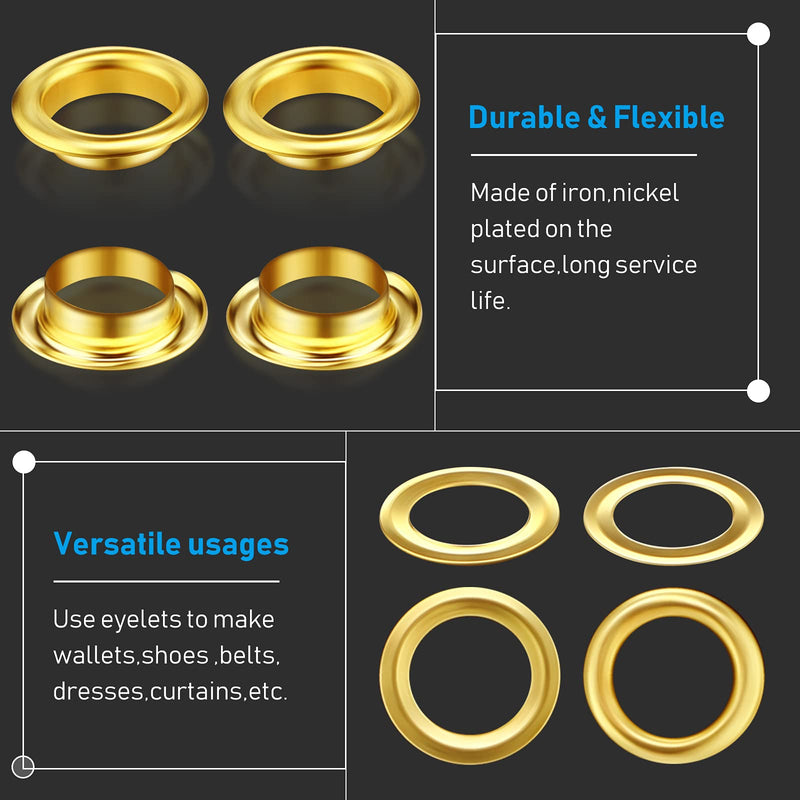 500 Pieces Grommet and 500 Pieces Washer Grommet Kit Finish Grommet Eyelet for Clothes Fabric Leather Tag Bag (Gold, 1/2 Inch) Gold - NewNest Australia