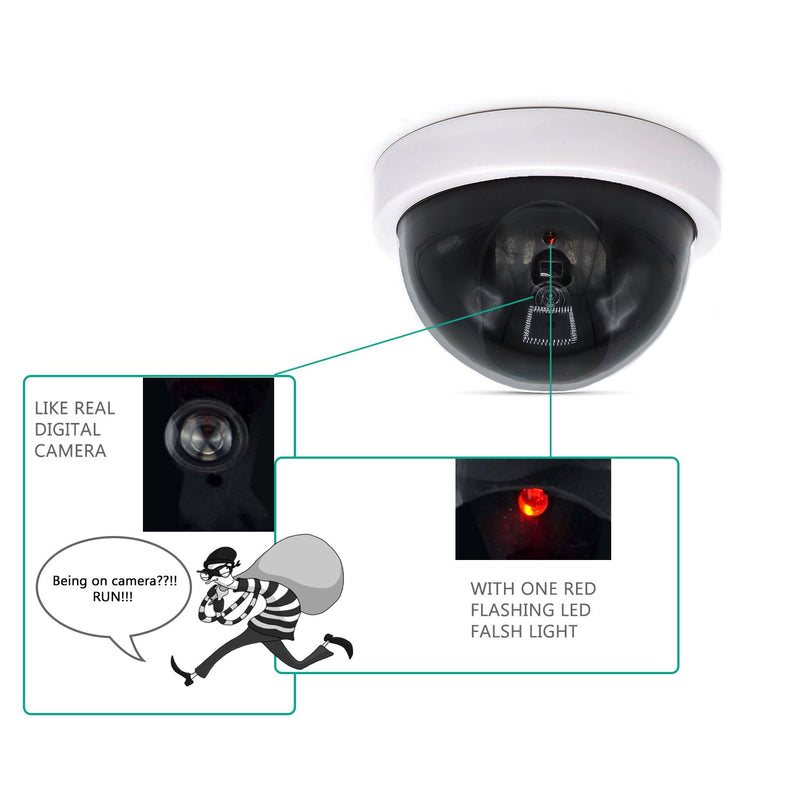 WALI Dummy Fake Security CCTV Dome Camera with Flashing Red LED Light with Security Alert Sticker Decals (SDW-4), 4 Packs, White - NewNest Australia