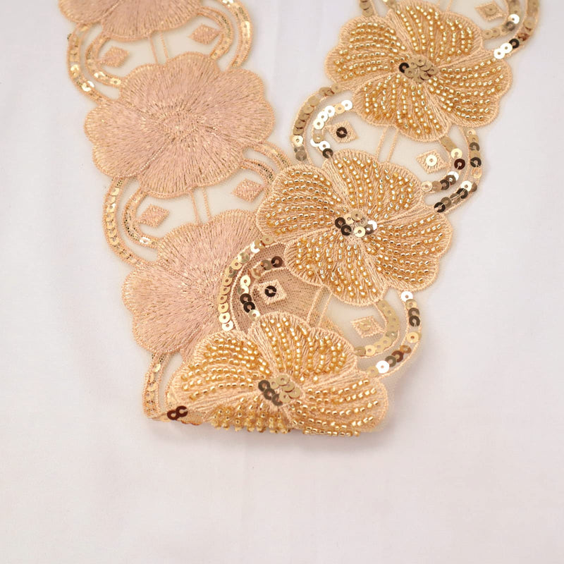 Beaded Lace Trim Gold Lace Ribbon Applique Sequin Lace Mesh Trim Floral Craft Sewing Supplies, Clothing Decorating Gold 1.5 yards - NewNest Australia