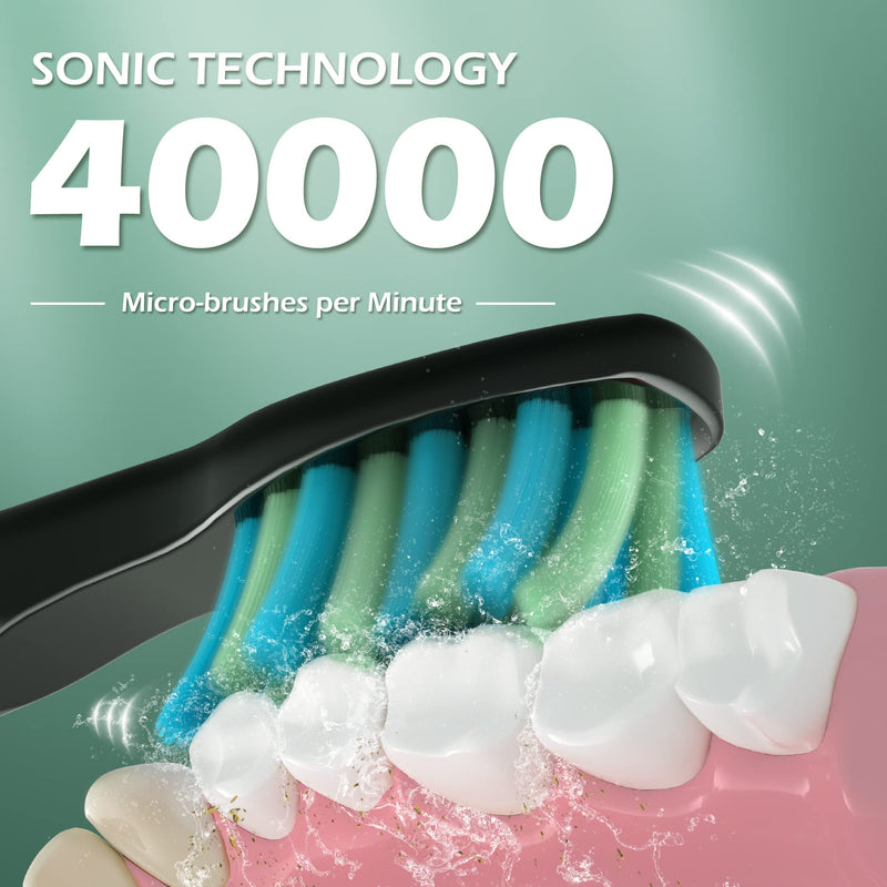 Electric Toothbrush, Sonic Toothbrushes with 8 Brush Heads 40000 VPM 5 Modes, Sonic Toothbrushes Fast Charge 4 Hours Last 30 Days, Rechargeable Electric Toothbrush for Adults, Black - NewNest Australia