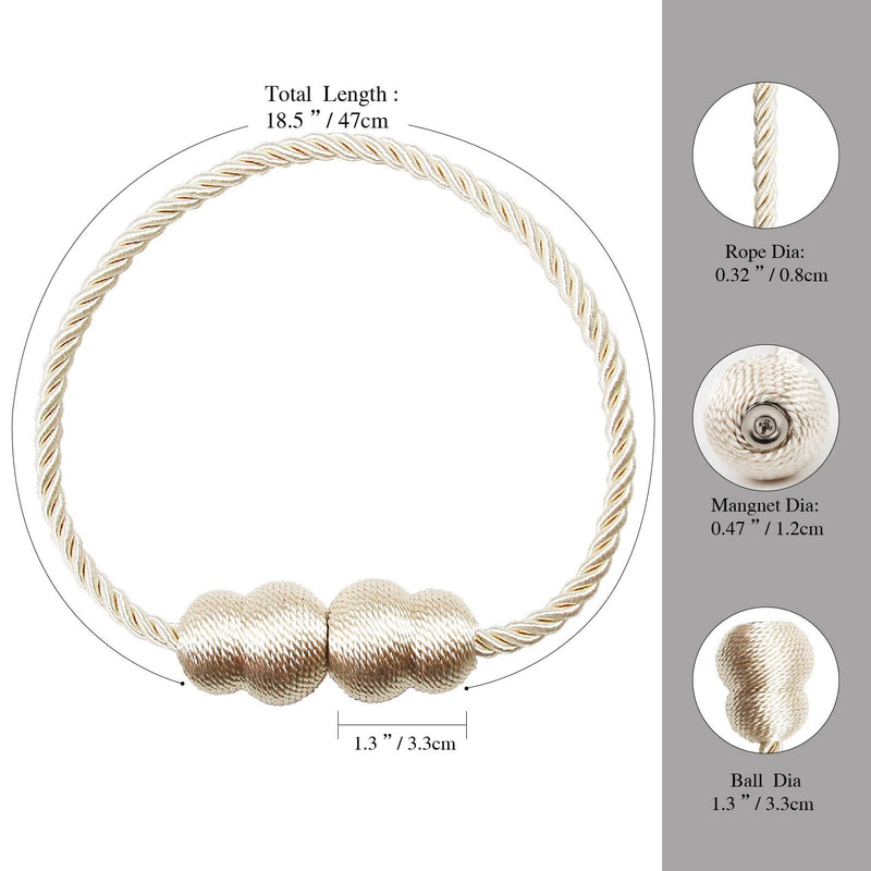 Hangtty Magnetic Curtain Tiebacks 2 Pack Rope Decorative Curtain Tie Backs Elegant Curtain Holders for Drapes Outdoor Window Treatment Holdbacks, Beige - NewNest Australia