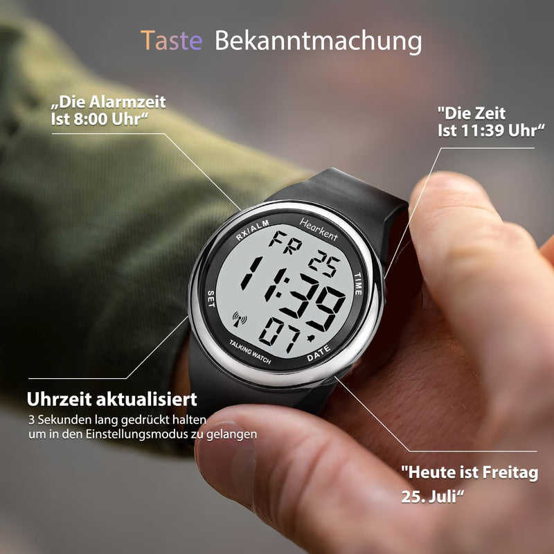 Hearkent Talking Watch for Visually Impaired or Seniors LCD Large Number Easy to Read Atomic Talking Watches for Blind People Silver - NewNest Australia