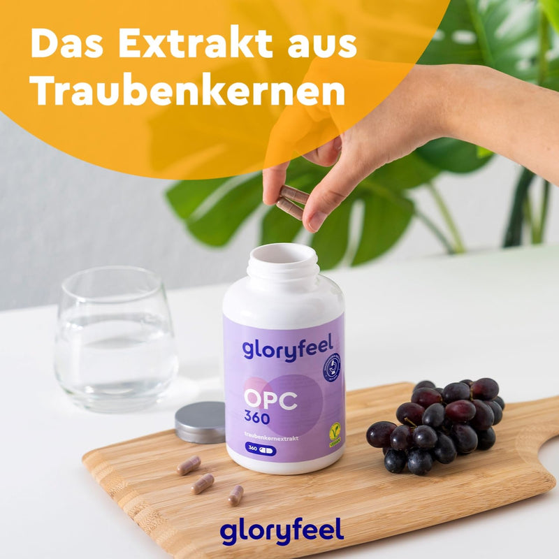 OPC Grape Seed Extract 360 capsules - 1052mg extract + vitamin C per daily dose - Made from original French grapes - 6 month pack - Laboratory tested, Vegan made in Germany - NewNest Australia