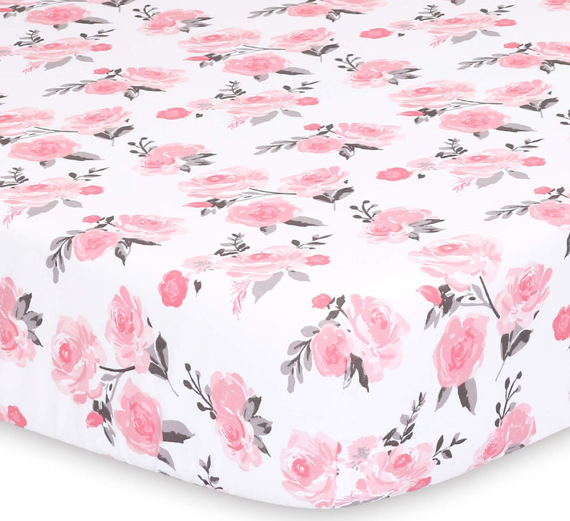 The Peanutshell Crib Sheet Set for Baby Girls | Pink Roses & Ditsy Floral | 2 Pack Set - NewNest Australia