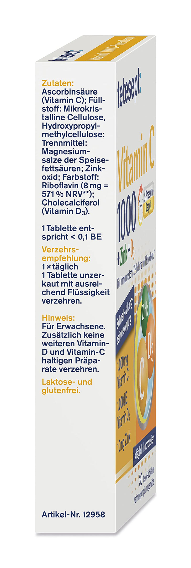 Tetesept Vitamin C 1000 + Zinc + D3 - Dietary Supplement To Support The Immune System, Cell Protection And Bones - Vitamin Tablets - 3 X 30 Tablets Tetesept Vitamin C 1000 + Zinc + D3 - NewNest Australia