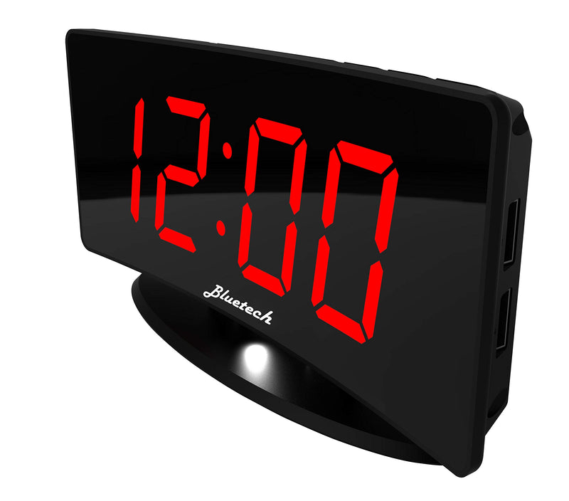 NewNest Australia - Curved LED Digital Alarm Clock, 2 Alarms, 2 USB Charging Ports, 7"x3.25"x2"- Bluetech Curved 