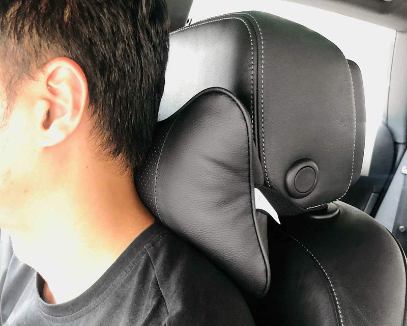 NewNest Australia - DS. DISTINCTIVE STYLE Car Neck Pillow 2 Pieces PU Leather Travel Pillow for Head Rest Neck Support for Car Seat - Black 