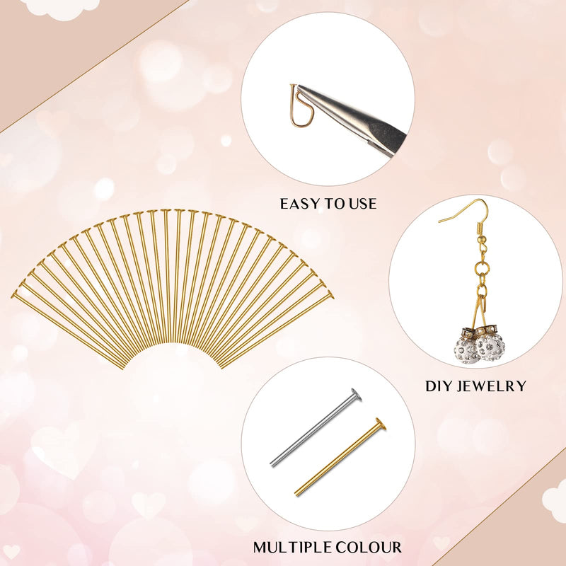 2800 Pieces Headpins for Making Jewelry Flat Head Pins Set 0.63 Inch 0.71 Inch 0.79 Inch 1.18 Inch Jewelry Making Head Pins Mix Beading Pins for DIY Jewelry Making (Gold, Silver) Gold, Silver - NewNest Australia