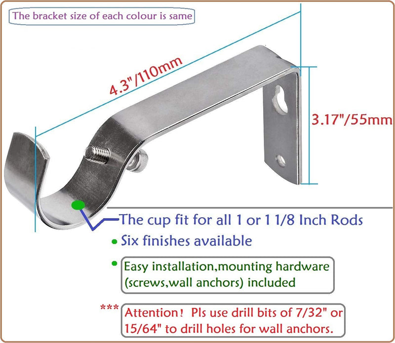 Fix Curtain Rod Bracket Set of 4 for 1 Or 1 1/8 Inch Rods - Coffee - NewNest Australia