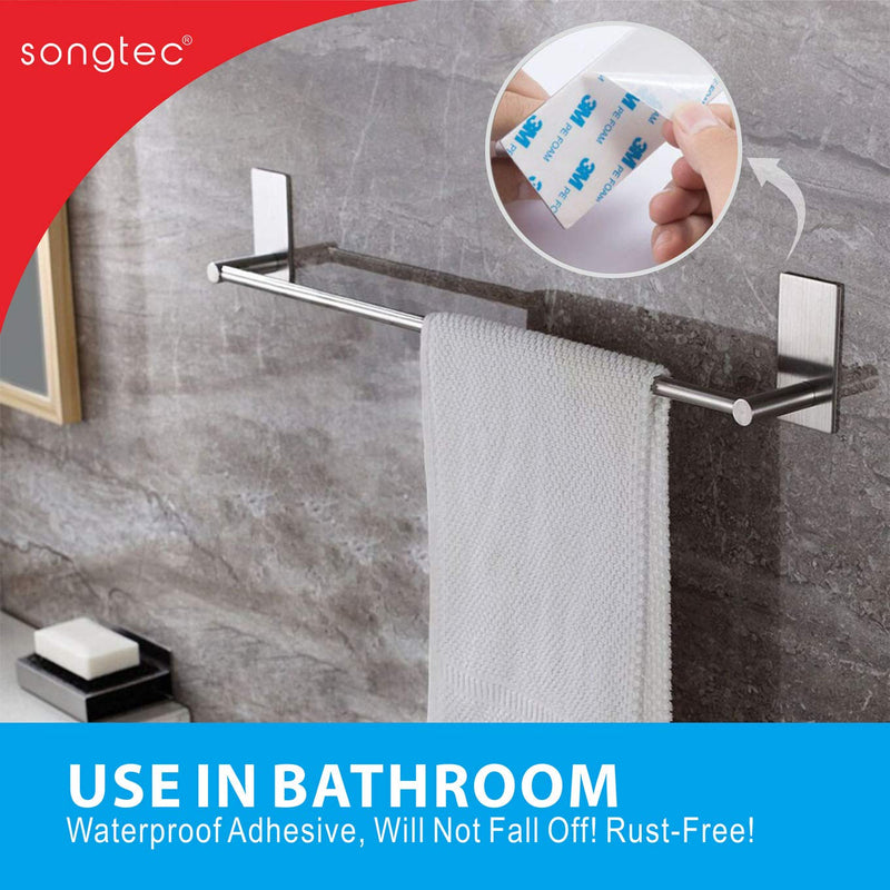 Songtec Bathroom Towel Bar 16-inch, No Drill Stick On Towel Rack, Easy Install with Self-Adhesive, Premium SUS304 Stainless Steel - Brushed Nickle 16 Inch - NewNest Australia