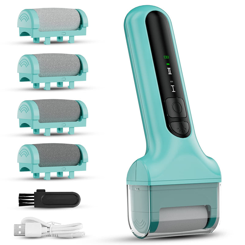 Electric Foot File Hard Skin Remover Foot Rechargeable Waterproof with 4 Rollers 2 Speeds Remove Cracked Heels Dry Dead Skin Pedicure Tool Callus Foot Care Exfoliator Scrubber Skin Smoothing Treatment Green - NewNest Australia