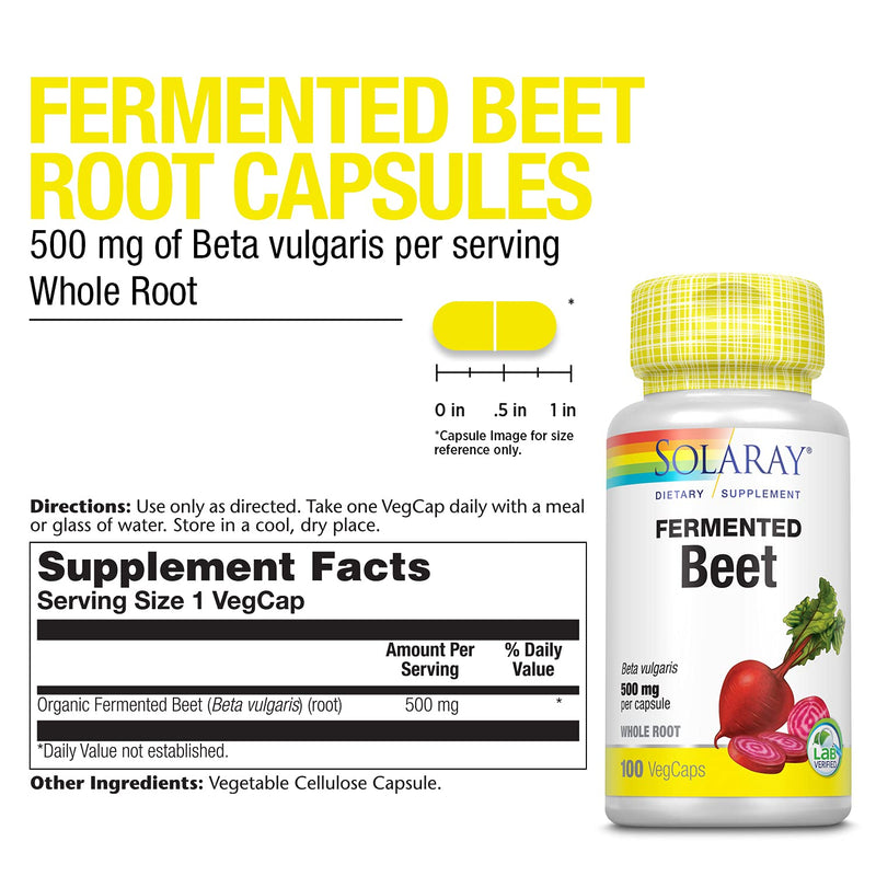 Solaray Fermented Beet Root Supplement | Athletic Performance, Circulation & Heart Health Support, 100 Serv, 100 VegCaps 100 Count (Pack of 1) White - NewNest Australia