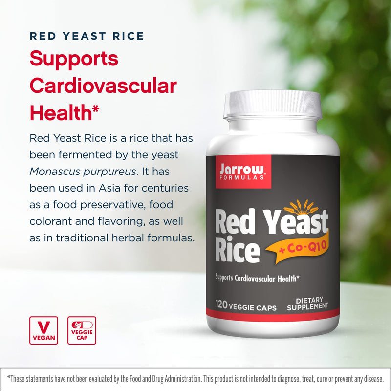 Jarrow Formulas Red Yeast Rice - 120 Veggie Caps - Includes 100 mg Co-Q10 Per Serving - Supports Heart & Cardiovascular Health - 60 Servings + COQ10 - NewNest Australia