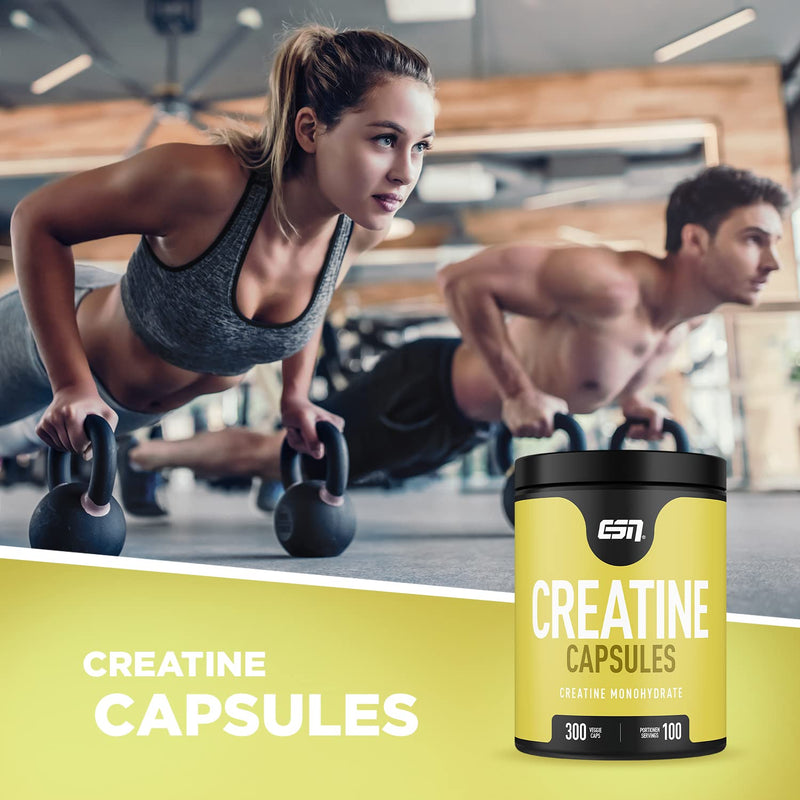 ESN Creatine Giga caps, 300 capsules, high-quality ultra-fine creatine monohydrate, vegan, Kosher and Halal certified, 100 servings, 350 g, Made in Germany - NewNest Australia