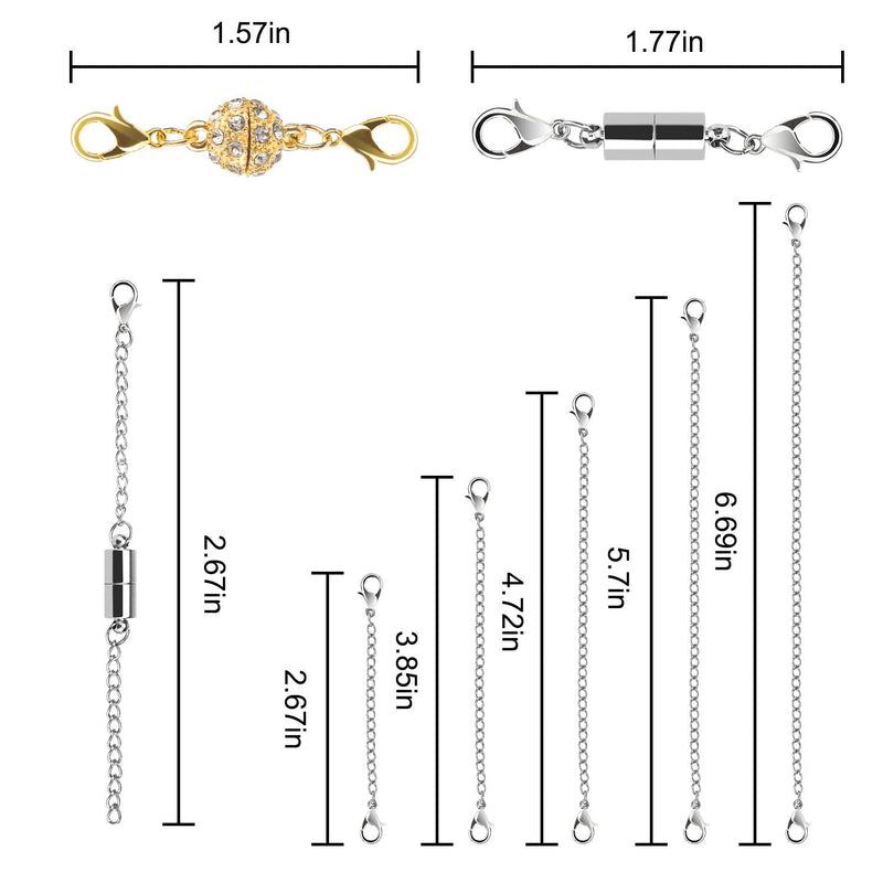 Beinhome 22Pcs Magnetic Jewelry Clasps and Necklace Extenders Gold Silver, Multiple Sizes and Styles Chain Extenders Magnetic Clasps 22 pcs - NewNest Australia