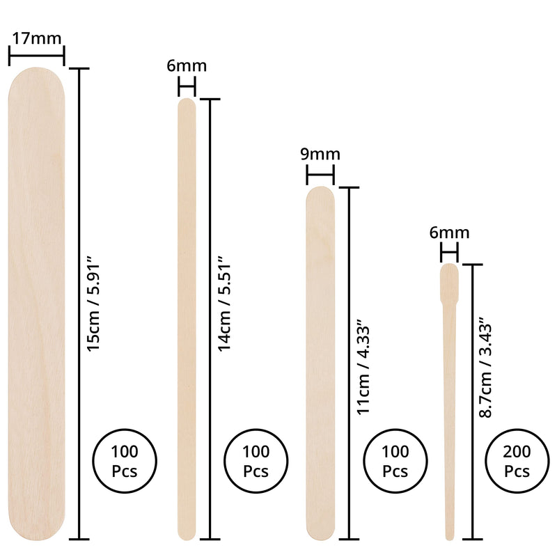 Belle Vous Various Wooden Spatulas Waxing (Pack Of 500) - Disposable Cosmetic Spatulas For Hair Removal - Wooden Sticks Small, Medium And Large For Waxing & Hair Removal On Eyebrows, Face, Body, Legs - NewNest Australia