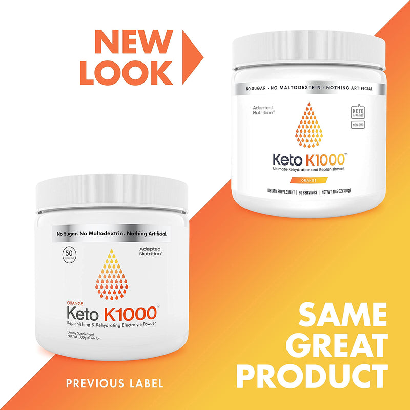 Keto K1000 Electrolyte Powder | Hydration Supplement Drink Mix | Boost Energy & Beat Leg Cramps | No Maltodextrin or Sugar | Orange, Lighter Stevia Taste | 50 Servings - NewNest Australia