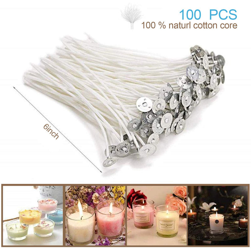 DINGPAI 100pcs Cotton Candle Wicks, 6 inches Low Smoke Pre-Waxed Candle Wicks for Candle Making, Candle DIY - NewNest Australia