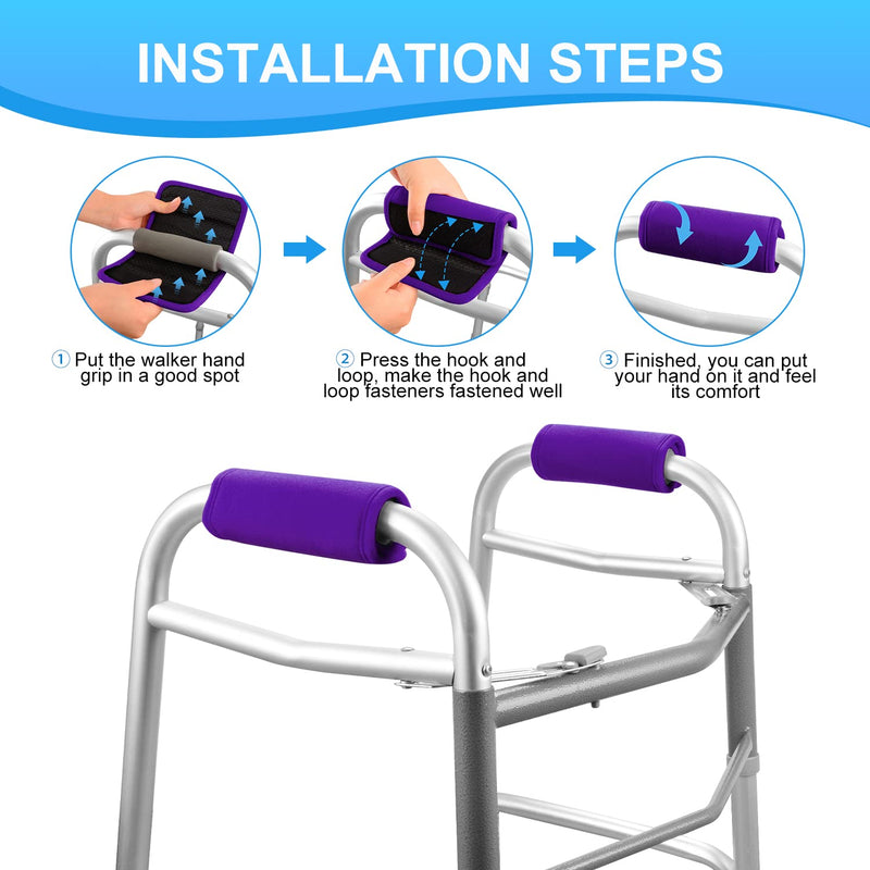 supregear Walker Grips (2 Pack), Soft Padded Hand Covers, Non-slip Comfortable Cushion Padding for Folding Rolling Wheelchair Rollator Crutch Handle, Moisture Wicking Mobility Accessory, Purple - NewNest Australia