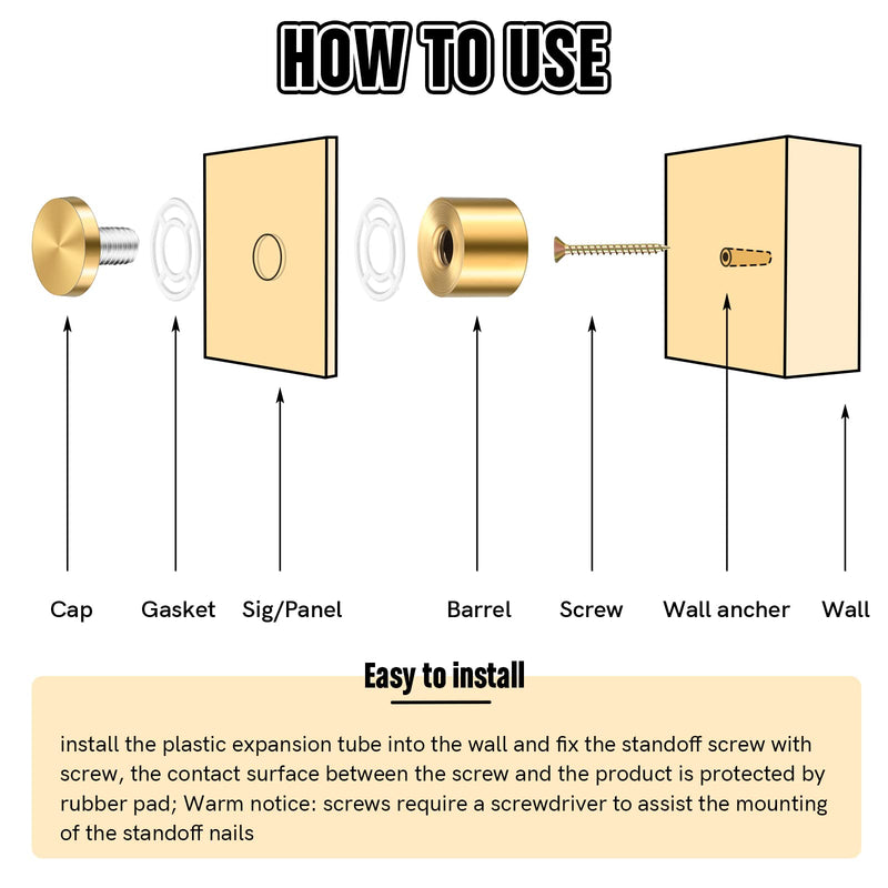 8 Sets Stainless Steel Standoff Screws Advertising Standoff Mount Metal Standoff Hardware Wall Sign Mounting Hardware for Hanging Acrylic Picture Frame (1 x 1 Inch) 1 x 1 Inch - NewNest Australia