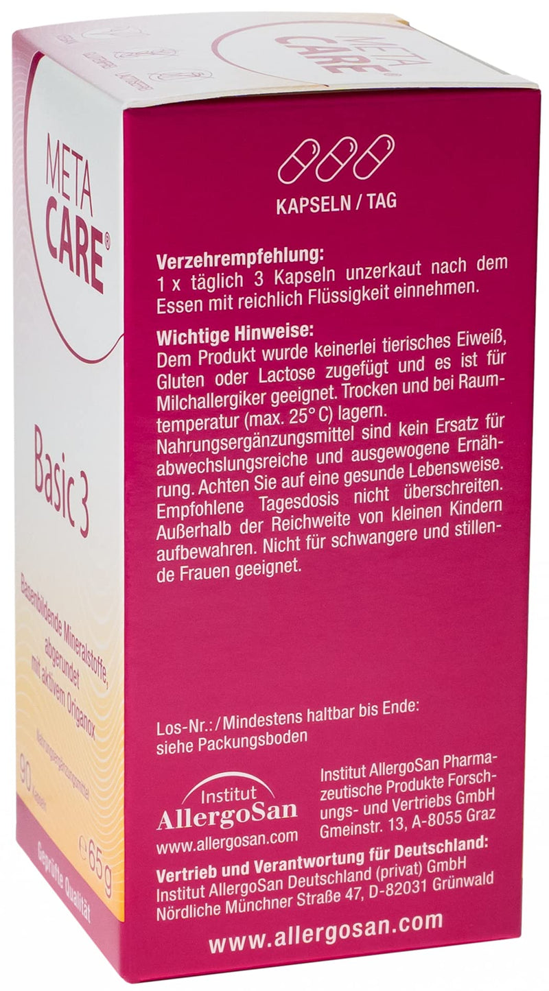 META CARE Basic 3 - Alkaline-forming minerals - Ideal for targeted alkaline supply - Rounded off with active Origanox - 90 capsules - NewNest Australia