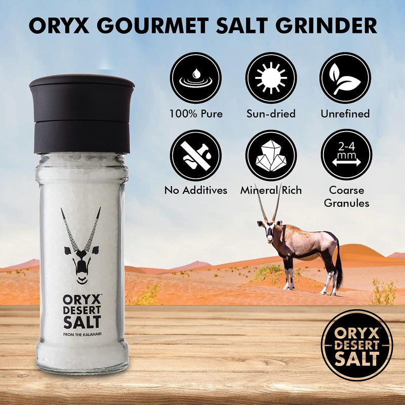 Desert Salt Grinder by Oryx | Ceramic Grinder for Salt | Naturally Organic Gourmet Salt, Unrefined Salt | Kalahari Desert Salt | 100g/3.52 oz. Salt Grinder - NewNest Australia