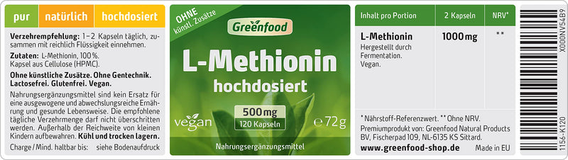 L-Methionine, 500 Mg, High Dose, Capsules, Vegan ‚ Important And Essential Amino Acid, Building Material For Proteins, Without Artificial Additives, Without Genetic Engineering (Gmo-Free) - NewNest Australia