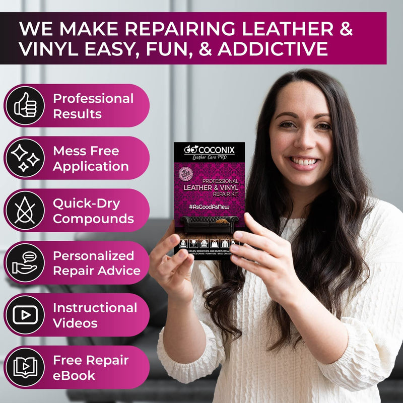 Coconix Vinyl and Leather Repair Kit - Restorer of Your Furniture, Jacket, Sofa, Boat or Car Seat, Super Easy Instructions to Match Any Color, Restore Any Material, Bonded, Italian, Pleather, Genuine - NewNest Australia