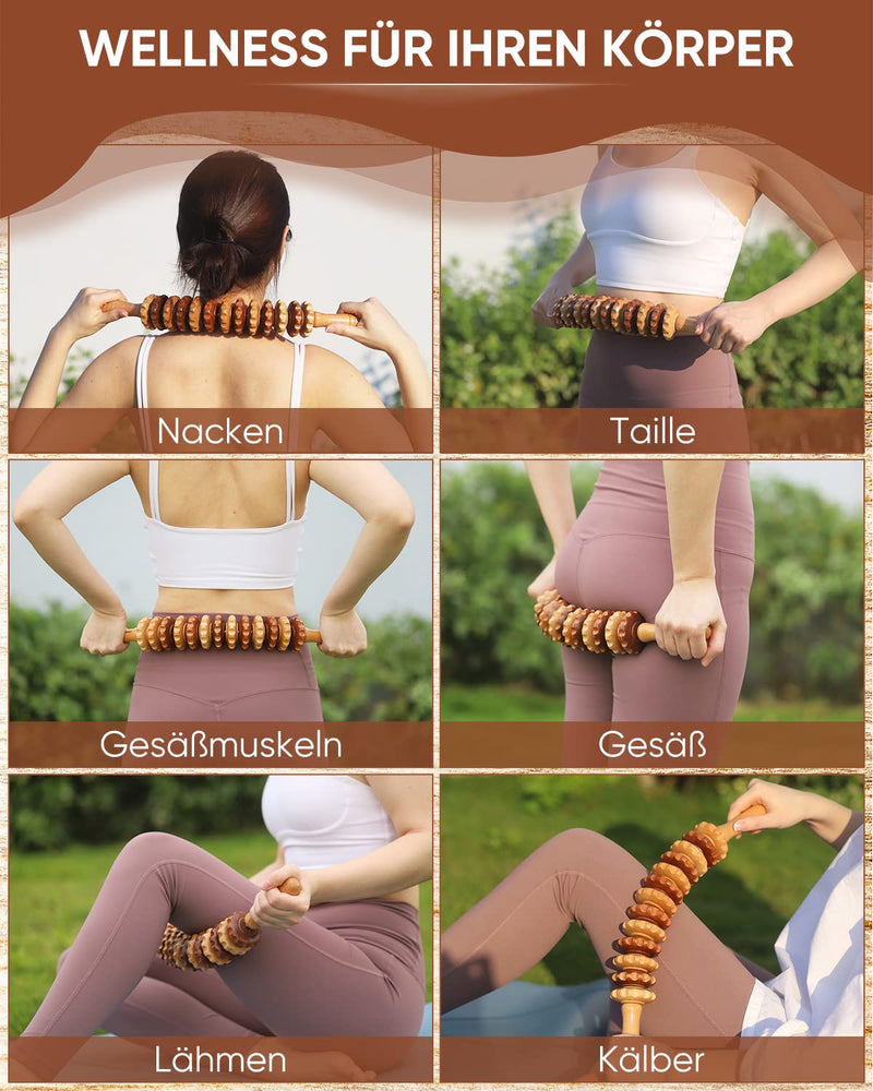 Wood Therapy Massager Roller, Wooden Massage Tool Relax Tight Muscles for Leg, Maderoterapia Kit Colombiana for Lymphatic Drainage, Anti Cellulite, Body Sculpting, Skin Smoothing 43.5cm - NewNest Australia