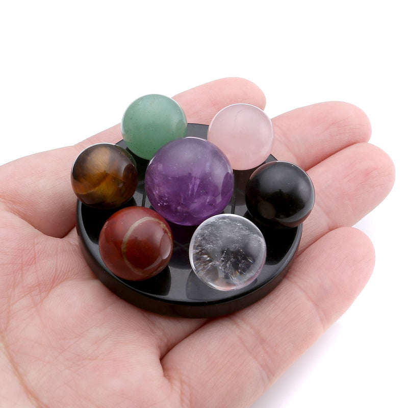 NewNest Australia - Jovivi Seven Star Group Natural Amethyst Chakra Crystal Sphere Ball with Black Obsidian Stand w/Box 