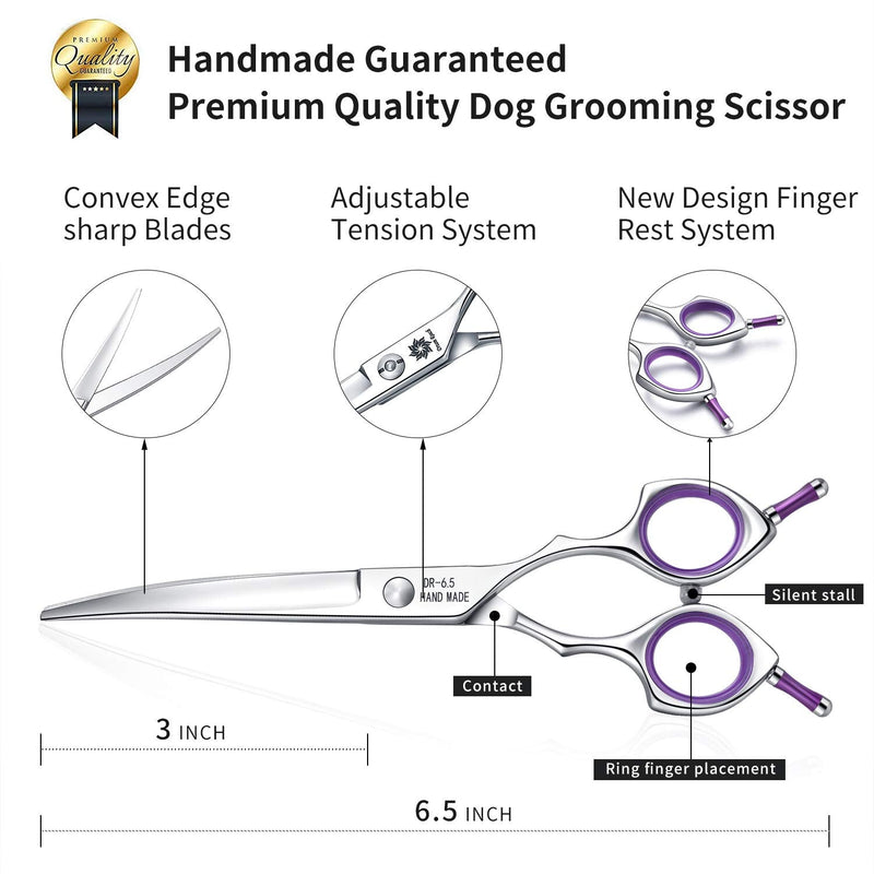 Dream Reach Grooming Scissors 6.5 Inch Curved Dog Scissors Cat Scissors Dog Hair Scissors Dog Scissors For Grooming For All Dogs Cat Cutting And Grooming Japanese Stainless Steel 440C Handmade Dark Purple - NewNest Australia
