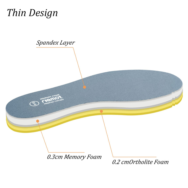 riemot Women's Men's Memory Foam Insoles, Super Soft Replacement Innersoles for Running Shoes, Trainers, Work Boots, Walking Shoes Comfort Cushioning Shoe Inserts 11 Grey for Mens - NewNest Australia