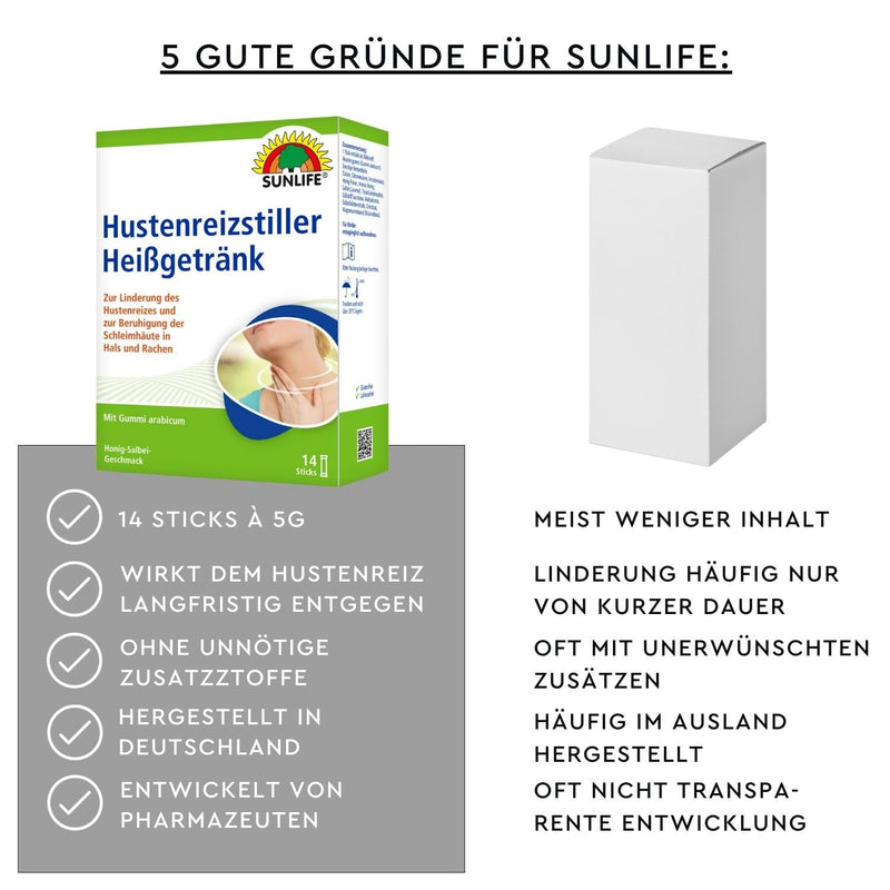 Sunlife Cough Stimulator Hot Drink - 1 X 14 Powder Sticks - Cough Remover With Active Ingredient Rubber Arabic - Honey Sage Flavor - Cough And Sore Throat Remedy - NewNest Australia