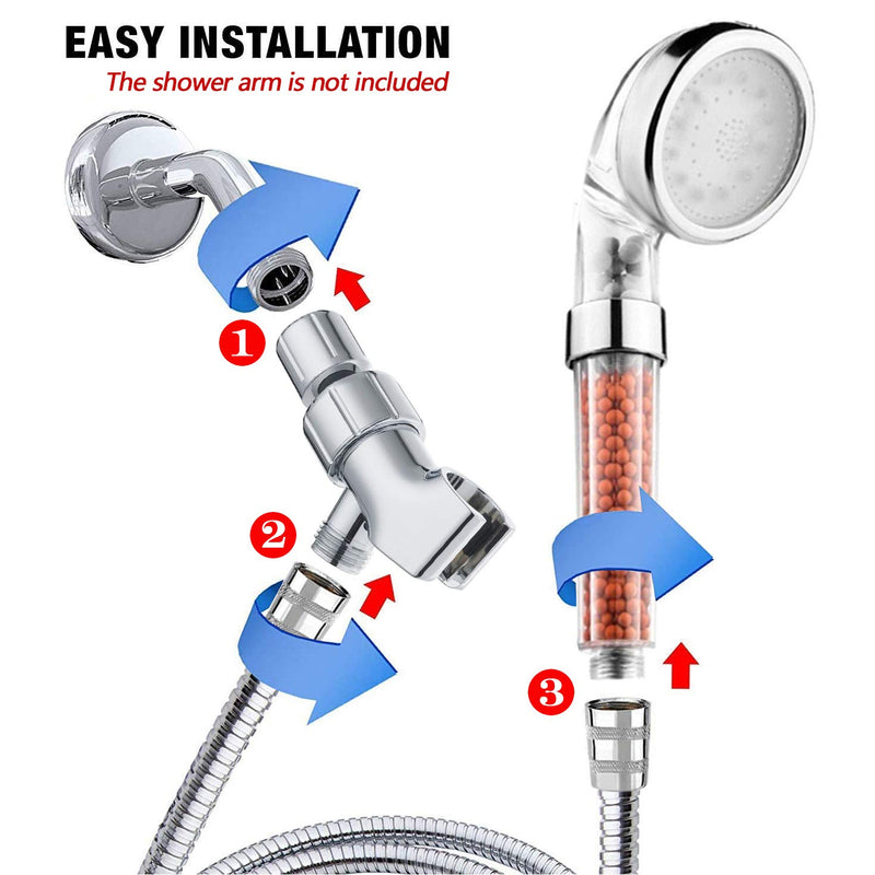 PRUGNA LED Shower Head with Hose and Shower Arm Bracket, High-Pressure Filter Handheld Shower for Repair Dry Skin and Hair Loss - Color Changes with Water Temperature - NewNest Australia