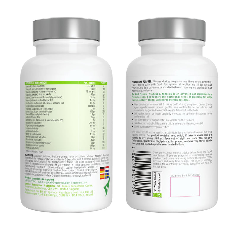 Pregnancy vitamins - 23 vegan nutrients for pregnancy & postpartum, with folic acid as folate & compatible iron, 60 tablets, from Igennus - NewNest Australia