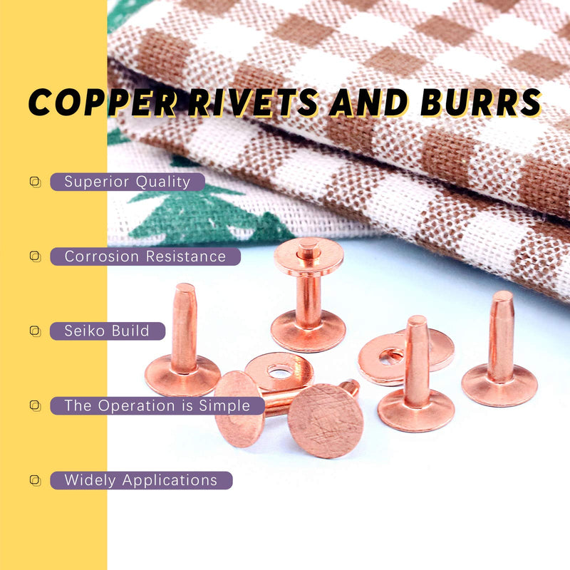 Swpeet 50Pcs 10×3.3×12mm Copper Rivet and Burrs Assortment Kit, DIY Leather Kit for Belts Wallets Collars Leather Products Craft MakingBelts Wallets Collars Leather DIY Craft Supplies 10x3.3x12 - NewNest Australia