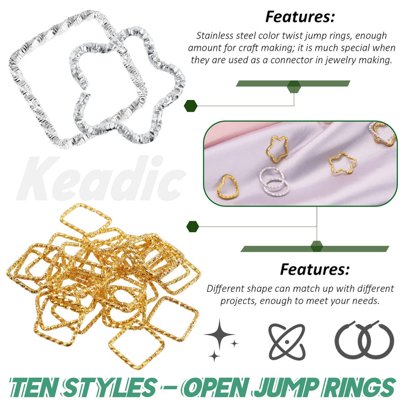 Keadic 400 Pcs 4 Sizes 12 15 16 18mm Open Jump Rings Assortment Kit, Twisted Flower/ Heart/ Square/Water Drop/ O Ring Jewelry Making Findings for DIY Bracelet Necklaces Earring (Golden and Silver) - NewNest Australia