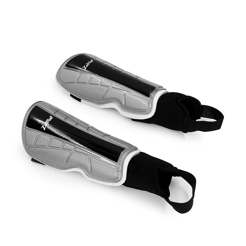 Luwint Kids Soccer Shin Guards with Ankle Protection, Comfortable Child Calf Pads Protective Gear Soccer Equipment for 8-12 Yrs Silver+Black Small - NewNest Australia