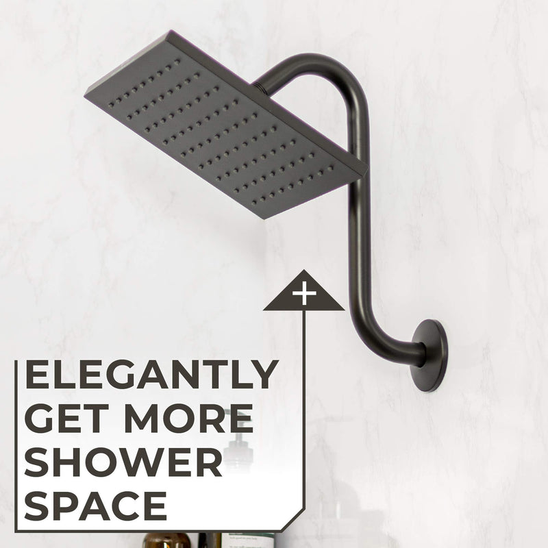 12 Inch Shower Head Extension Arm by JSJacksonSupplies S Shaped Design Extender High Rise Curved Style with Flange Stainless Steel Long Goose Neck Curve Standard 1/2" Connection Black Finish - NewNest Australia
