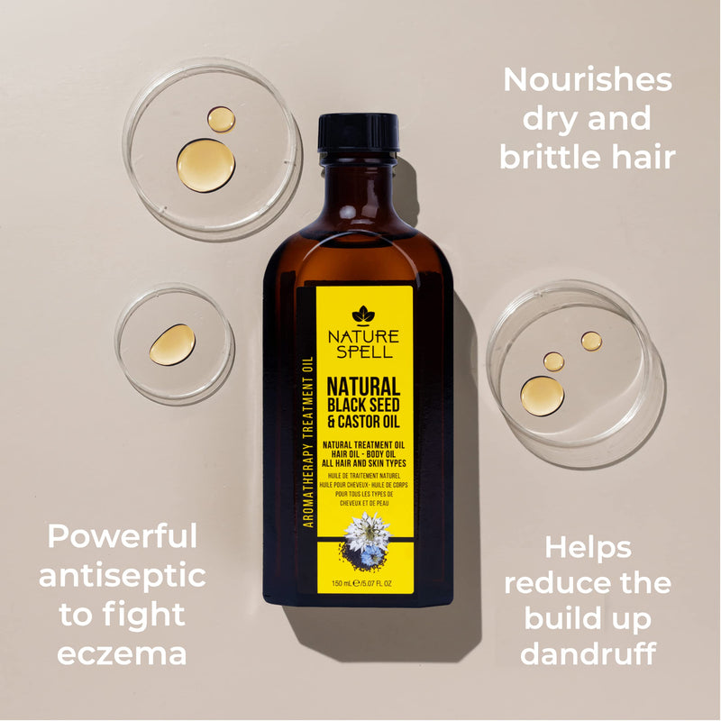 Nature Spell Black Seed & Castor Oil for Hair & Skin 150 ml – Pure and Natural Black Seed Oil and Castor Oil for Dry Hair - Body Oil to Purify the Skin and Treat Dry Skin – Made in the UK - NewNest Australia