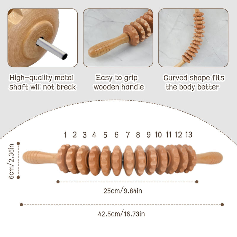 Coriver Massage Roller With Handle, 42.5 Cm Massager Fascia Roller Wood, Anti Cellulite Massager Maderotherapy Set Massage Roller For Lymphatic Drainage Legs Neck Back Body - NewNest Australia