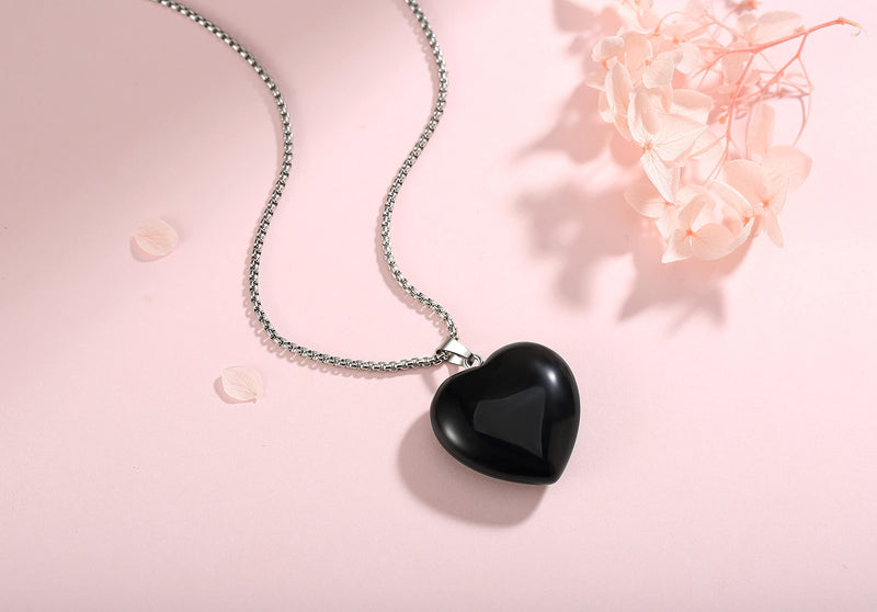 XIANNVXI Black Obsidian Necklace 1.2" Healing Crystal Heart Gemstone Pendant Necklaces Natural Spiritual Witchcraft Reiki Quartz Stone Jewelry for Women Girls Black - Obsidian - NewNest Australia