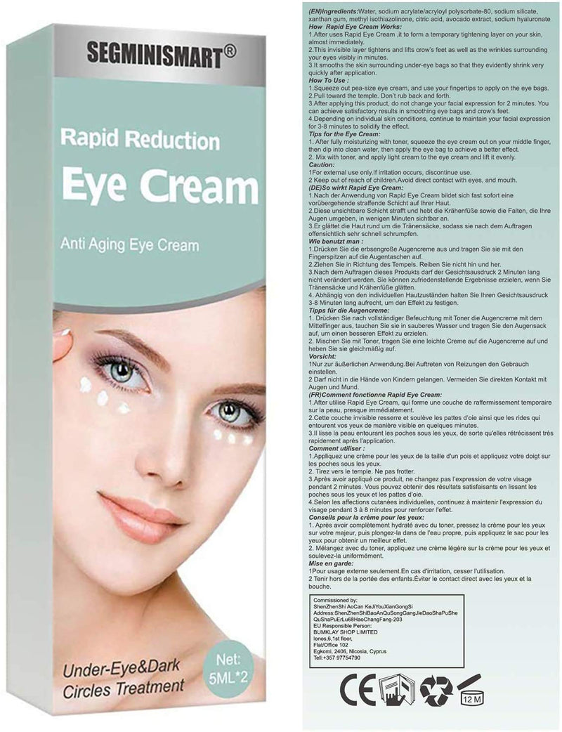 Rapid Reduction Eye Cream,Under-Eye Bags Treatment,Instant Results Depuffing Eye Cream,Fights Wrinkles and Fine Lines,Reduces Appearance of Dark Circles 5 ml (Pack of 2) - NewNest Australia