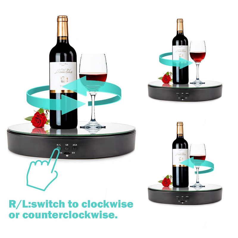NewNest Australia - Leadleds Motorized Rotating Display Stand Turn Table, 7.7" Black Mirror Rotation Speed and Angle Adjustable for Photography, Video, Product Display 