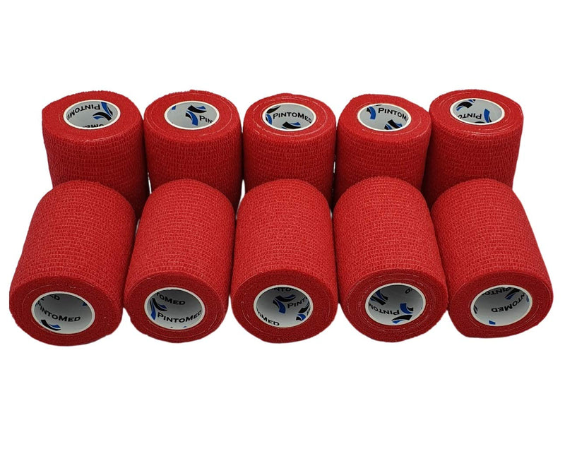 Pintomed Self-Adhesive Bandage Stretched - 10 X Red Bandages Rolls - 7.5 Cm X 4.5 M Cohesive Bandage Bandage Fixation Bandage Self-Adhesive Health Plaster Sports Tape Piece For Wrist Leg Arm Vet Wrap - NewNest Australia