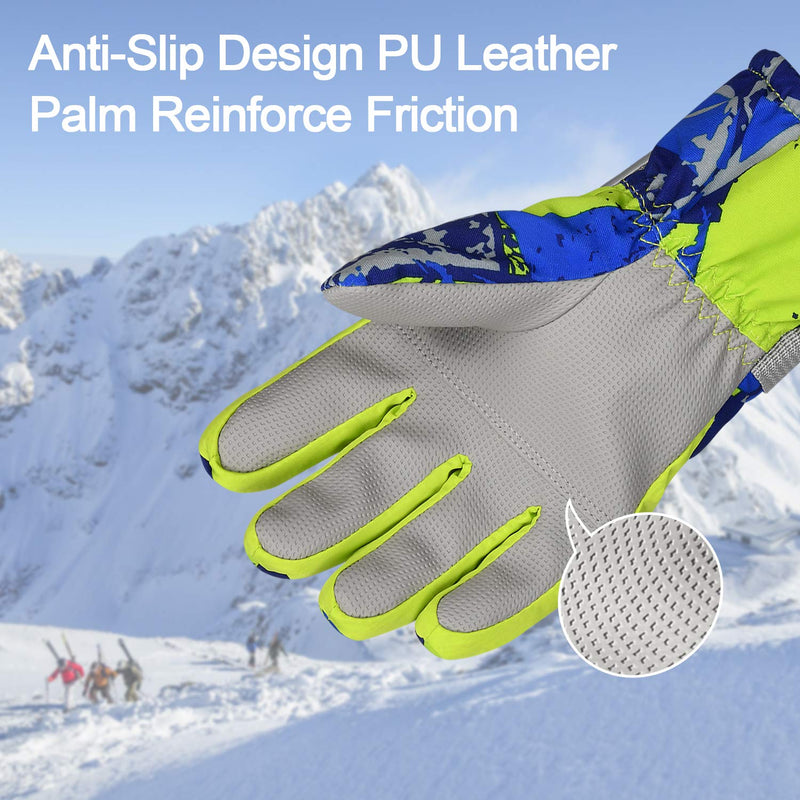 Cevapro -30℉ Ski Gloves Kids Winter Snow Gloves Waterproof Cold Weather Gloves for Boys Girls Kids Green Kids L (10-12 years old) - NewNest Australia