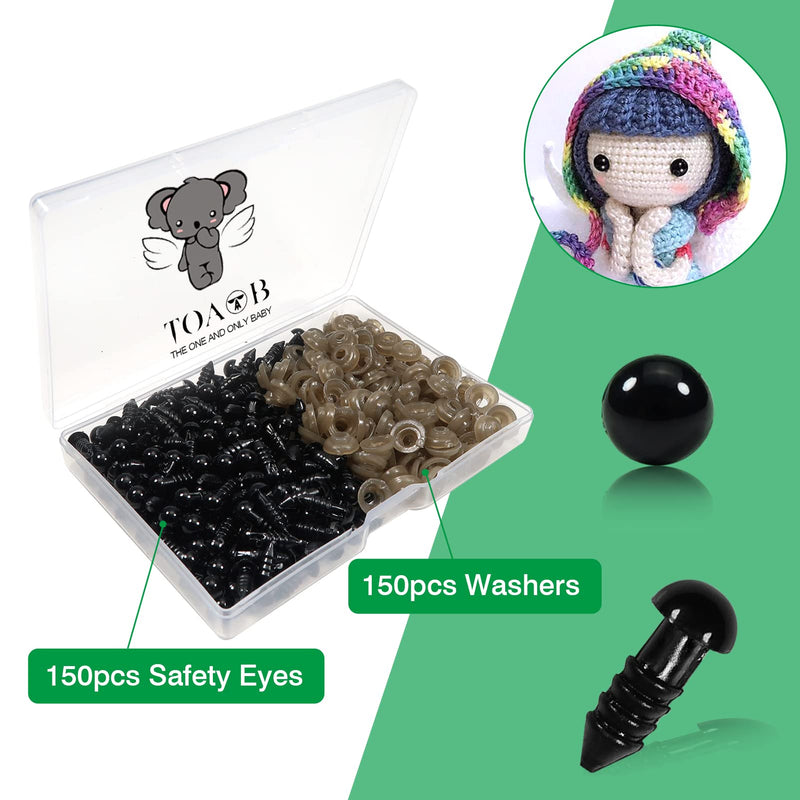 TOAOB 150pcs 6mm Black Plastic Safety Eyes Crafts Safety Eyes with Washers for Stuffed Animals Amigurumis Crochet Bears Doll Making - NewNest Australia